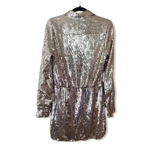 Free People Sophie Sequin mini dress champagne gold snap party Revolve S